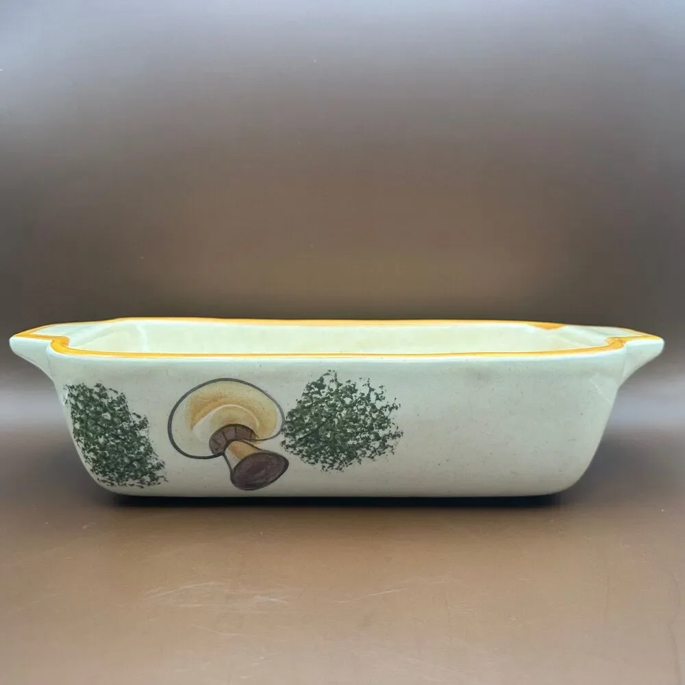 VTG 1971 Los Angeles Potteries Harvest Mushroom Loaf Pan Ovenware #603